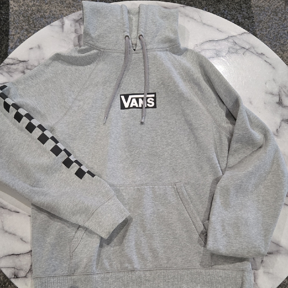 Vans Gray Hoodie with Black Checkered Sleeve